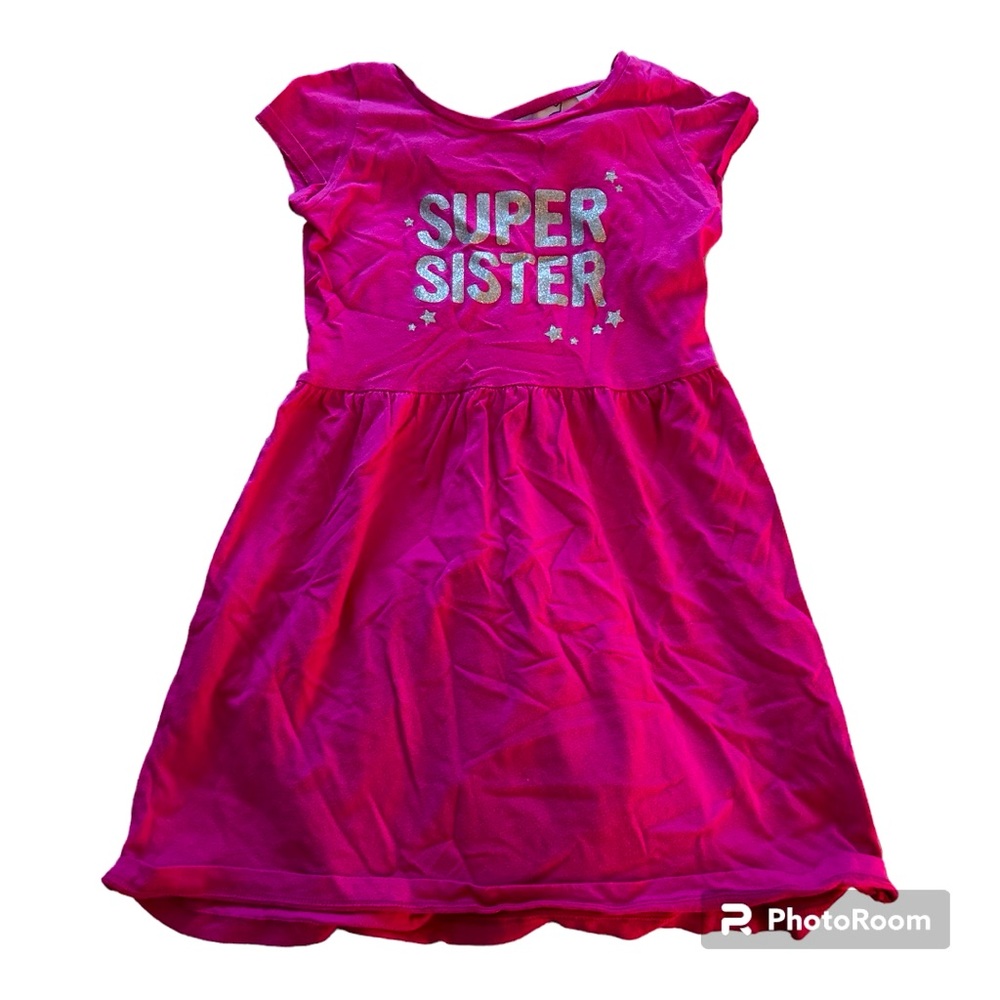 Bright pink big sister dress for 7 year old girl